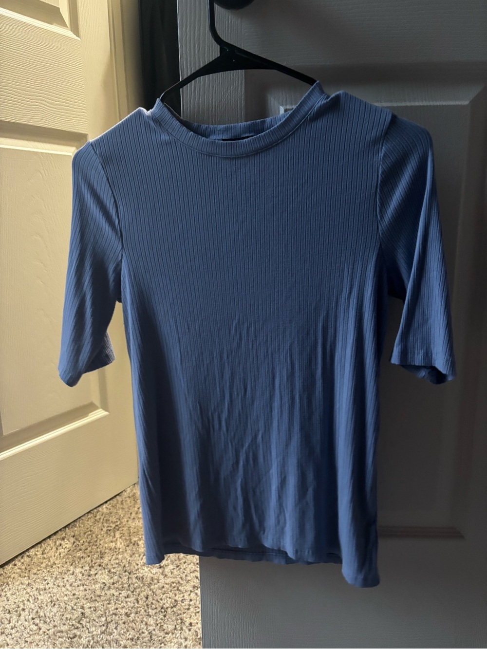 Splendid Blue Ribbed Short Sleeve Top